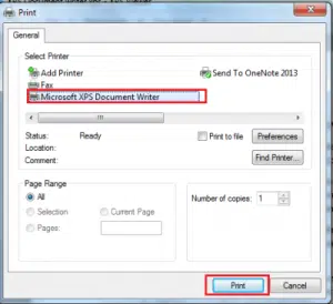 XPS document writer Screenshot Image