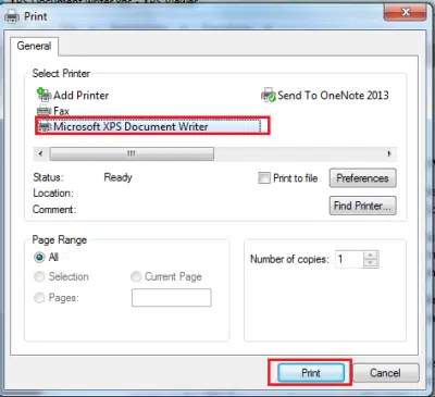 XPS document writer - Screenshot Image