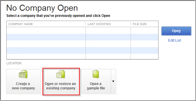 Open or restore an existing company - Image