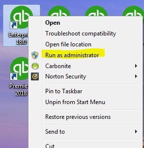 Run your QuickBooks as Administrator - Image