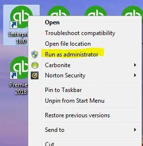 Run Your QuickBooks As Administrator Image