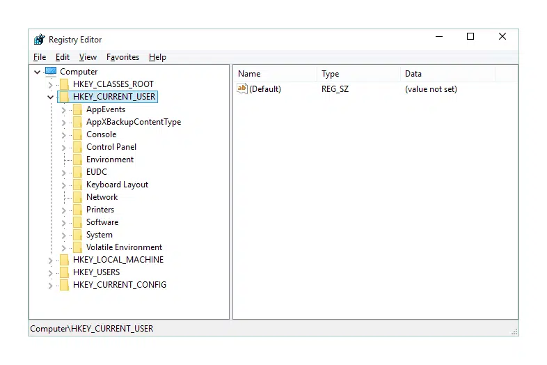HKEY_CURRENT_USERS Registry - Screenshot