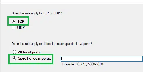 Ensure TCP option is Checked - Screenshot