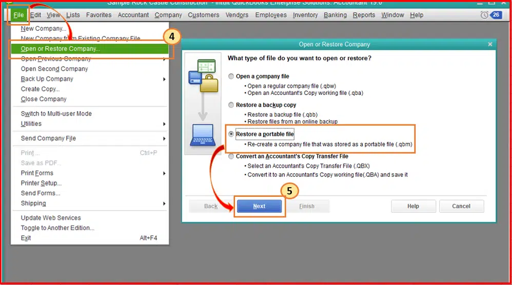 Opening a portable company file