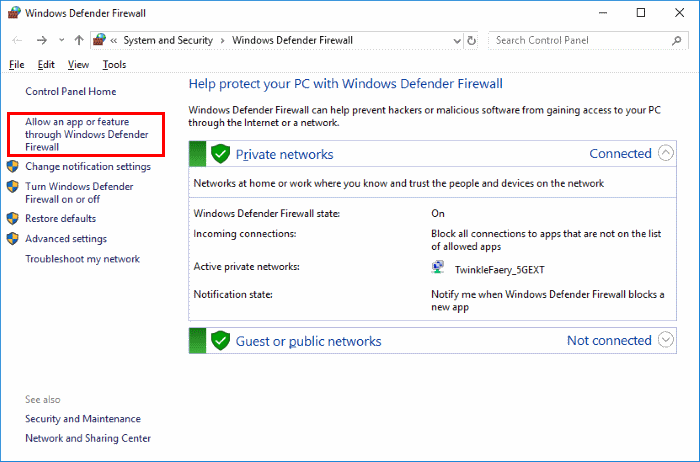 Allow an app or feature through Windows Defender Firewall - Image