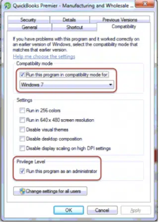 Run QuickBooks in the compatibility mode Screenshot