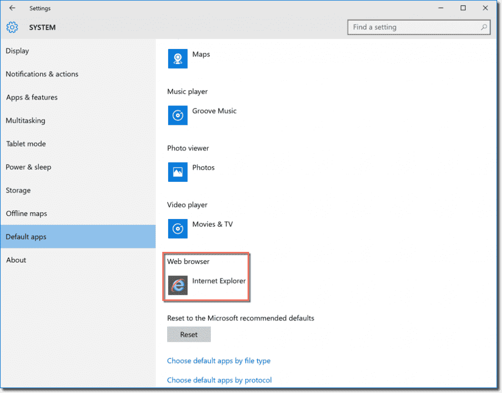 Setting the internet explorer as the default browser