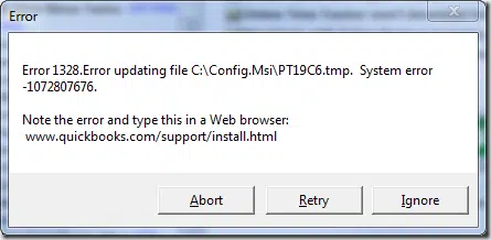 QuickBooks update error 1328
