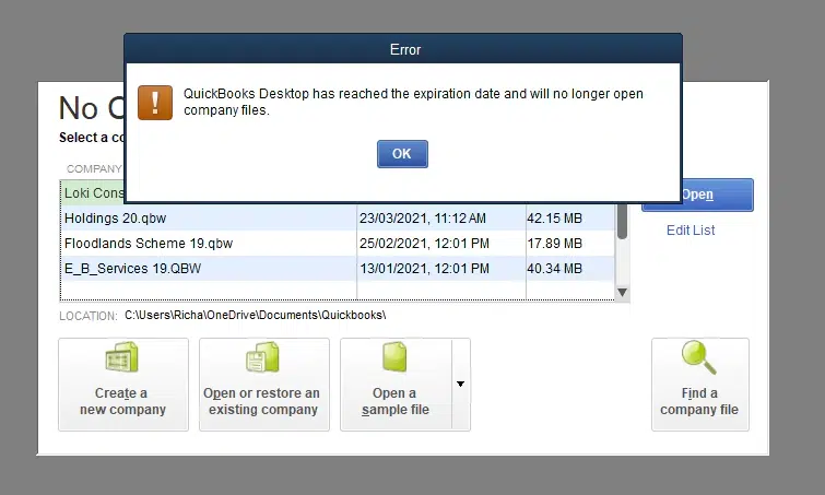 QuickBooks desktop has expired - Image