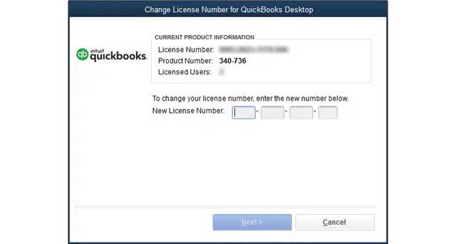 Change a QuickBooks Desktop license number - Image