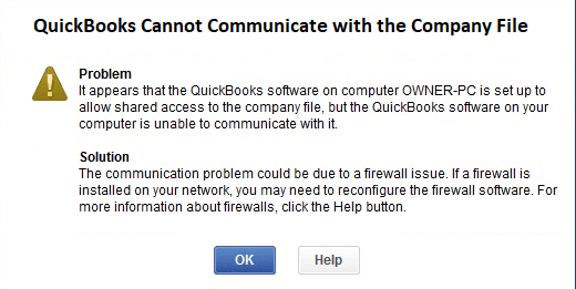 Cannot communicate with the company file due to firewall - Image
