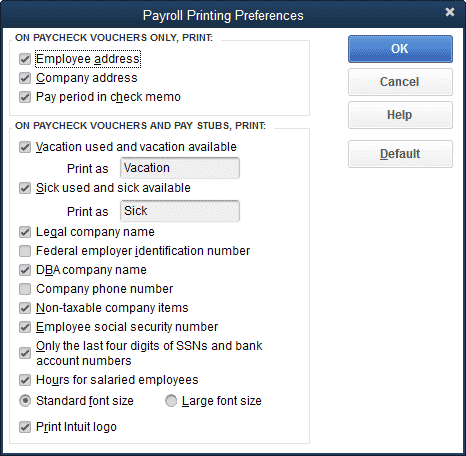 Paycheck printing from the preferences - Image