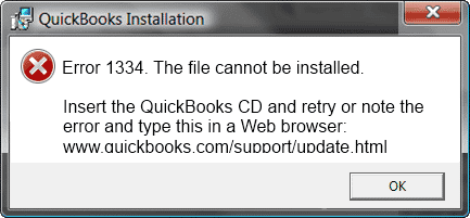 QuickBooks installation error 1334 - Screenshot Image