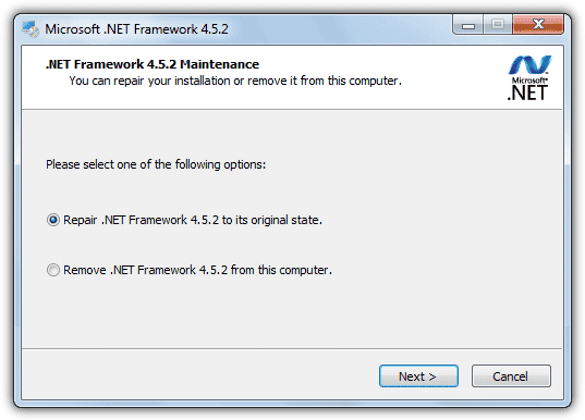 Repair Microsoft .NET Framework 4.5 - Image