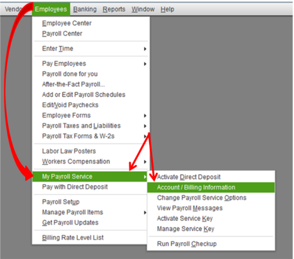 Account or billing information - Screenshot Image