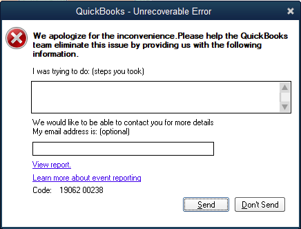 QuickBooks Error Code 19062 00238 - Image