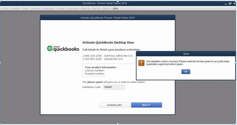QuickBooks Registration Error - Image