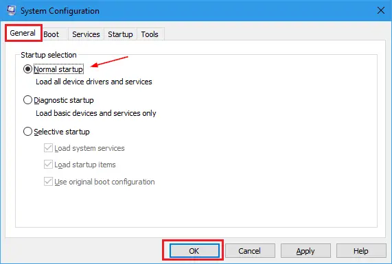 Activate Selective startup mode