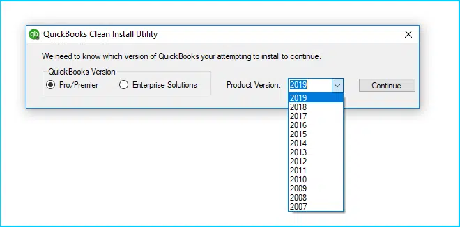 Select-QuickBooks-version-and-product-version-in-clean-install-tool