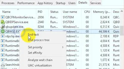 End task in QuickBooks