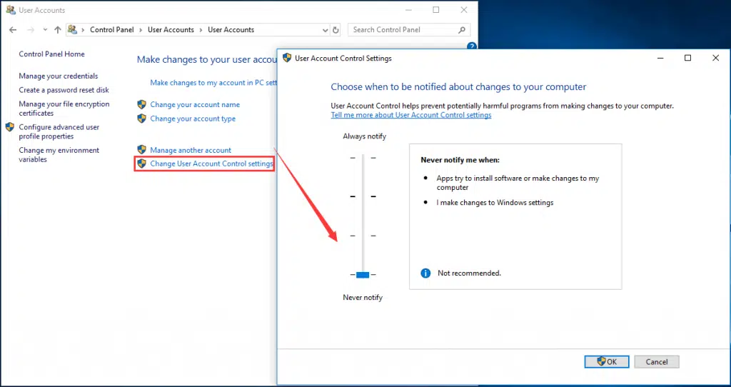 Turning off User Account Control UAC