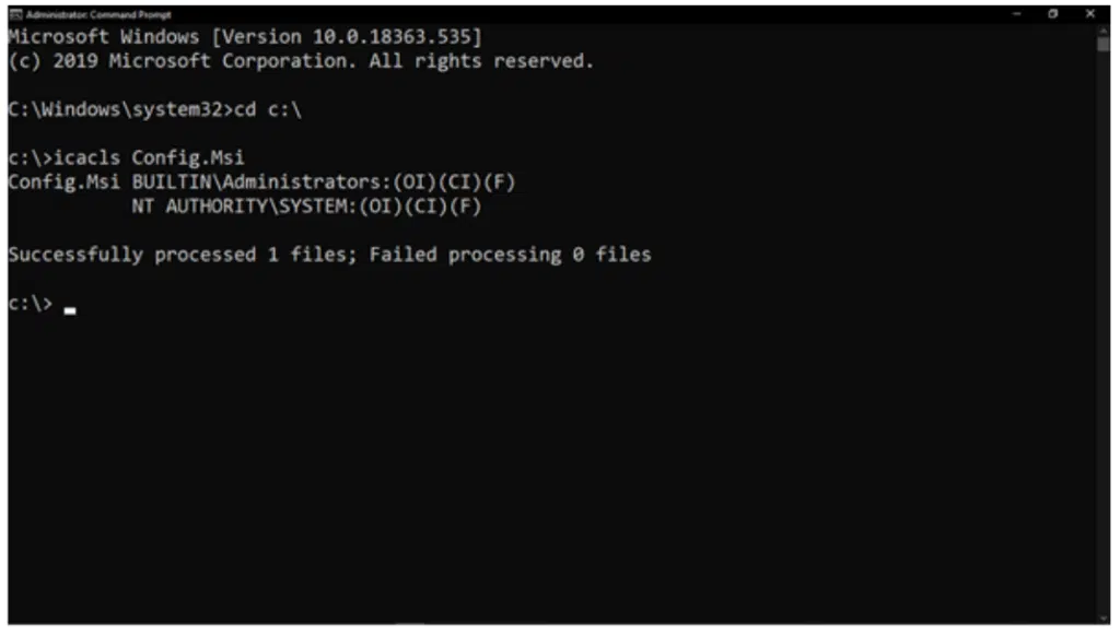 icacls C Config.Msi T C grant administrators F command - Image