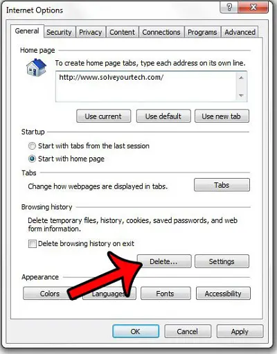Clearing cache data folder of Microsoft Internet Explorer or the default browser