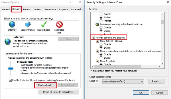 Verifying the active scripting and then uninstalling the ActiveX Screenshot