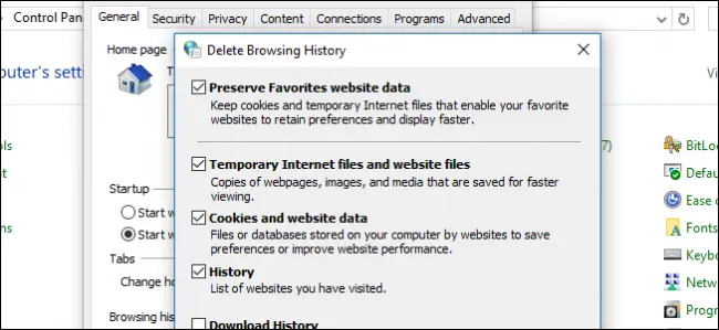 checkmark the Cookies and website data, history & temporary internet files