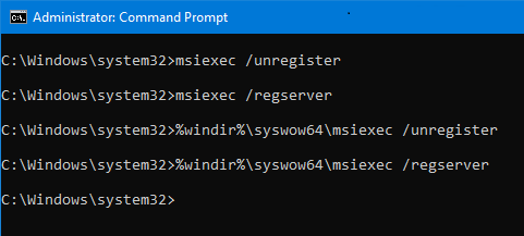 msiexec unregister and msiexec regserver command - Image