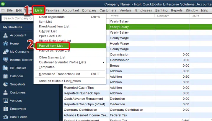 Payroll Item List - Image