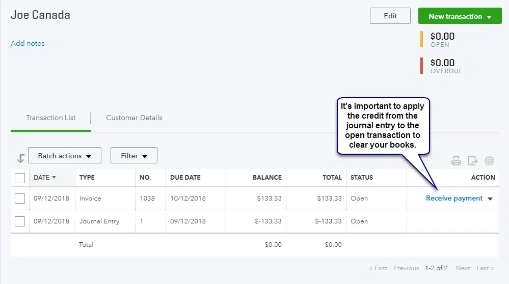 Open transaction with the original customer - Image