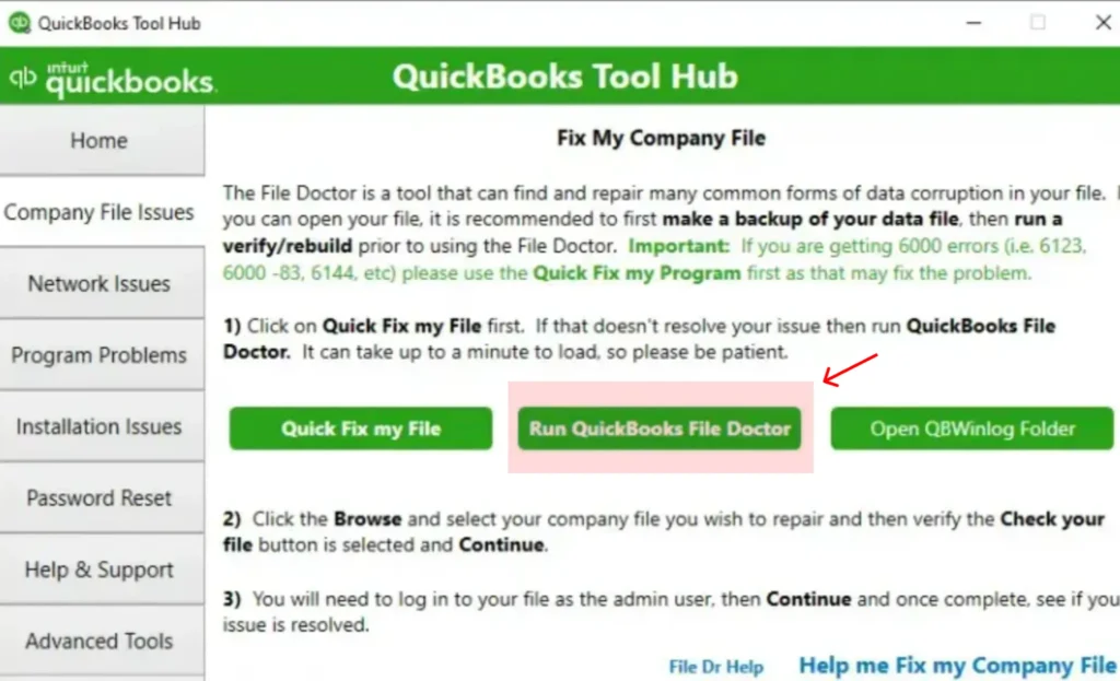 Run QuickBooks File Doctor using tool hub - Image